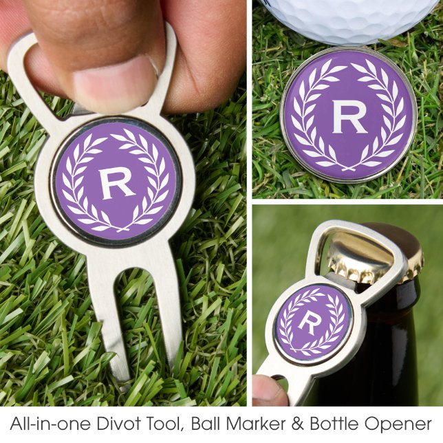 Classic Purple Monogram Laurel Wreath Custom Golf Divot Tool (Creator Uploaded)