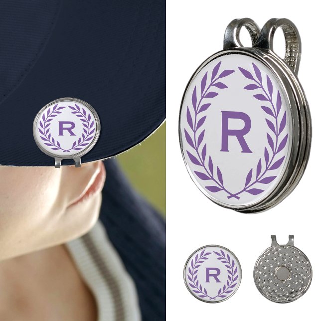 Classic Purple Monogram Laurel Wreath Custom Golf Hat Clip (Creator Uploaded)