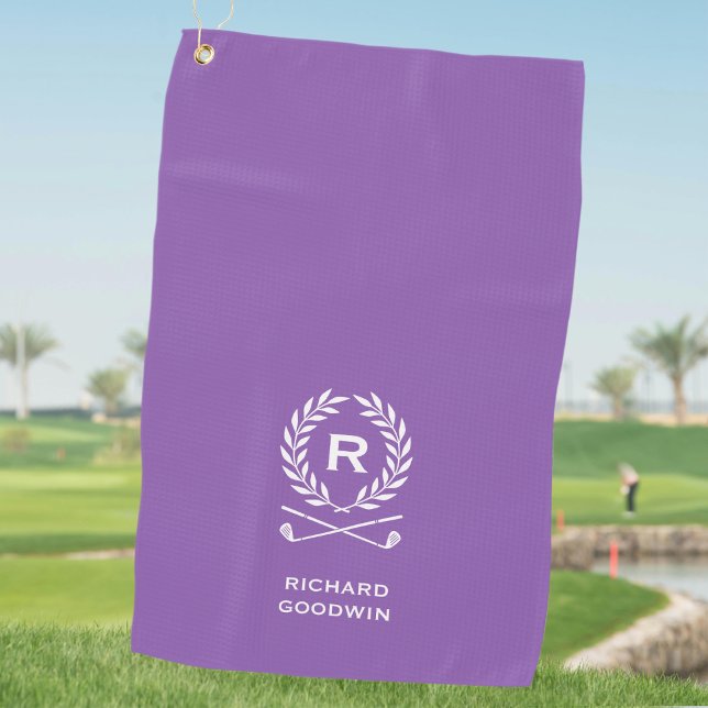 Classic Purple Monogram Name Wreath Custom Golf Towel (Creator Uploaded)