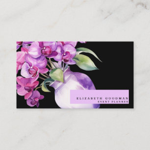 Classic Purple Orchids Black Business Cards