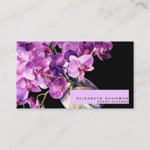 Classic Purple Orchids Black Business Cards