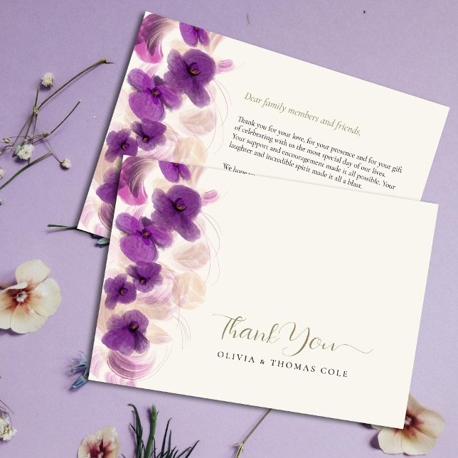 Classic Purple Orchids Gold Wedding Thank You Card (Creator Uploaded)