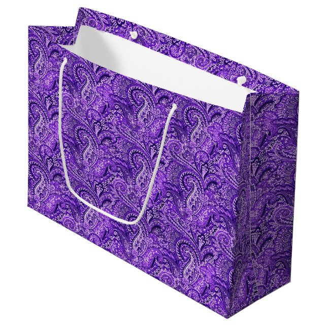 Classic Purple Paisley Large Gift Bag (Front Angled)