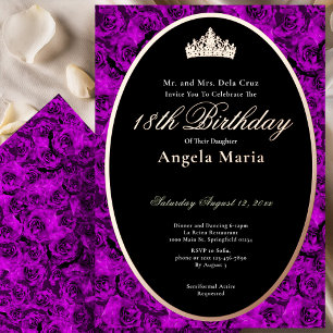 Classic Purple Roses 18th Birthday Debut Rose Gold Foil Invitation