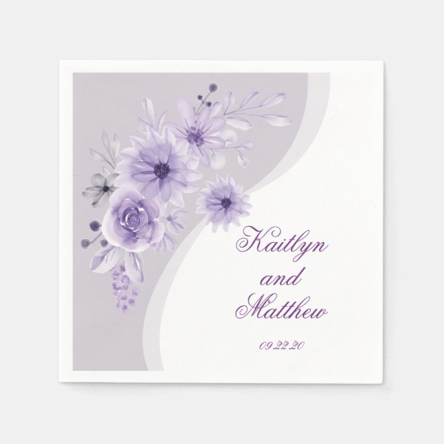 Classic Purple Wedding Floral  Napkins (Front)