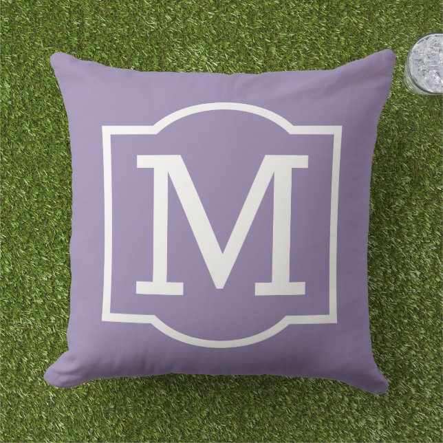 Classic Purple White Bracket Monogram Outdoor Pillow (Grass)