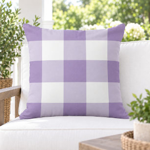 Classic Purple White Large Gingham Check Outdoor Pillow