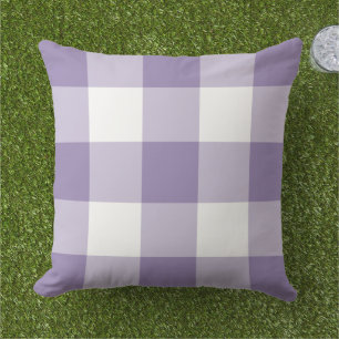 Classic Purple White Large Gingham Check Outdoor Pillow