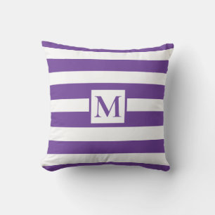 Classic purple white strips monogram throw pillow