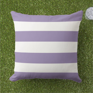 Classic Purple White Wide Horizontal Stripe Outdoor Pillow