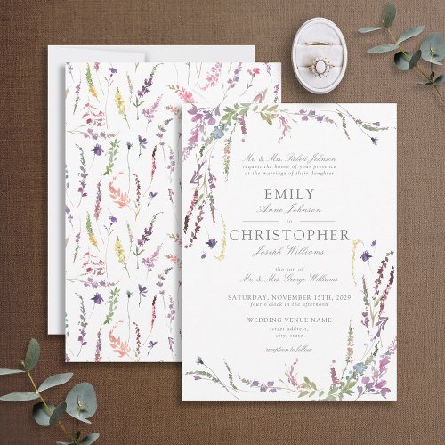 Classic Purple Wildflower Wedding Invitation