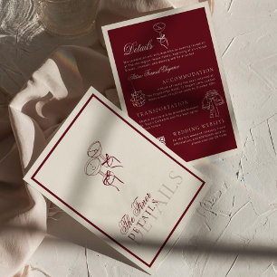 Classic QR Code Wedding Details Deep Red Old Money Enclosure Card