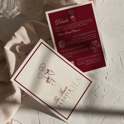 Classic QR Code Wedding Details Deep Red Old Money