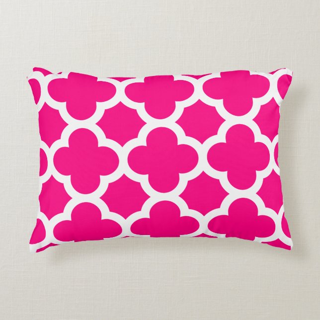 Classic Quatrefoil Accent Pillow - Hot Pink (Front)