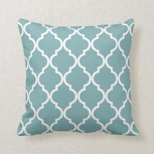 Classic Quatrefoil in Sea Glass Blue and White Throw Pillow