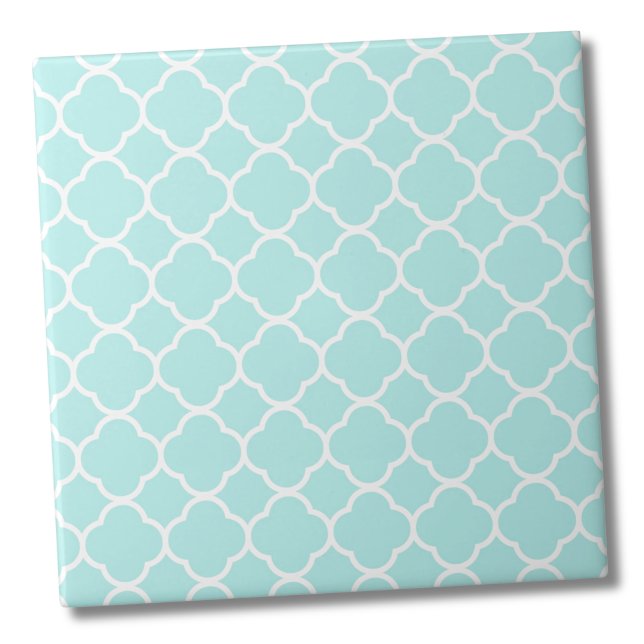Classic Quatrefoil Moroccan Pattern Ceramic Tile (Aqua Blue Moroccan Pattern Ceramic Tile)