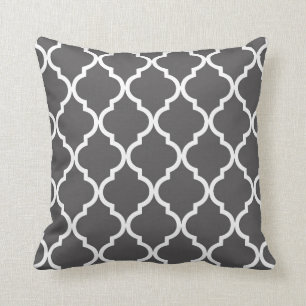 Classic Quatrefoil Pattern Charcoal and White Throw Pillow