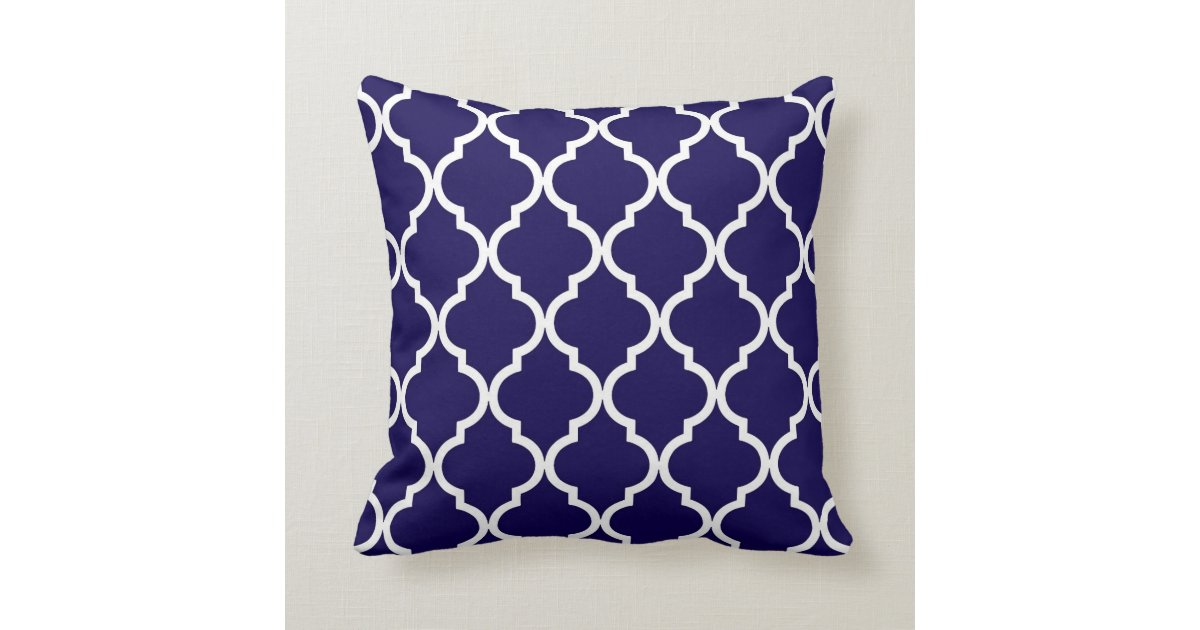 Classic Quatrefoil Pattern Cobalt Blue and White Throw Pillow Zazzle