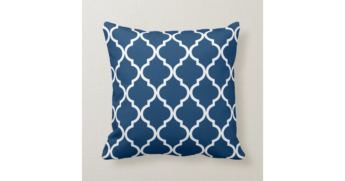 Classic Quatrefoil Pattern Navy Blue and White Throw Pillow Zazzle
