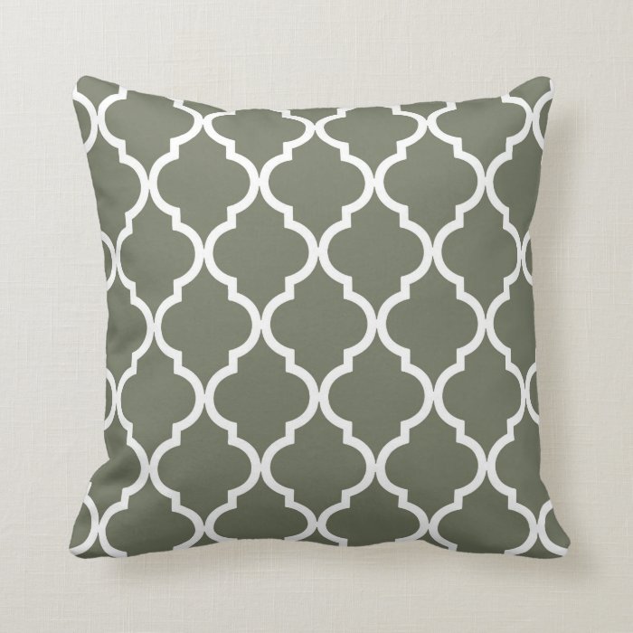 Classic Quatrefoil Pattern Olive Green and White Throw Pillow Zazzle