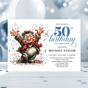 Classic Quirky Man 50th Birthday Whimsical Humor  Invitation