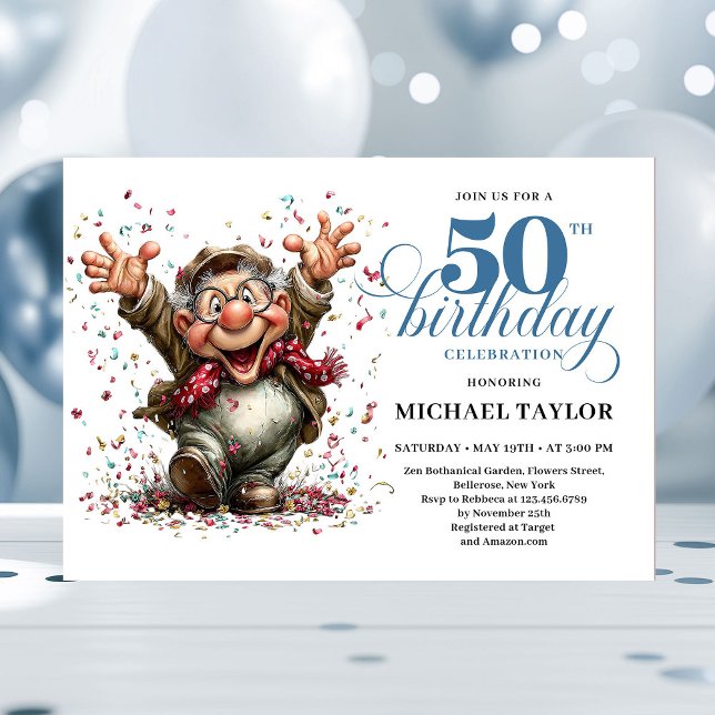 Classic Quirky Man 50th Birthday Whimsical Humor  Invitation (Classic Quirky Man 50th Birthday Whimsical Humor Invitation

)