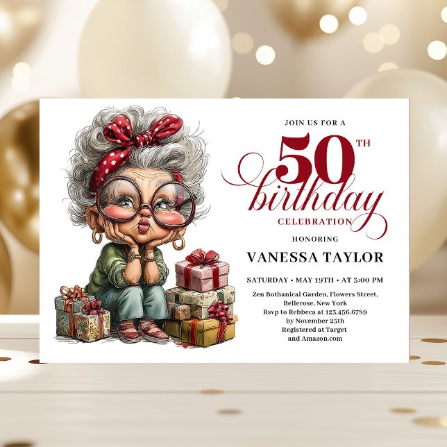 Classic Quirky Woman 50th Birthday Whimsical  Invitation (Classic Quirky Woman 50th Birthday Whimsical Invitation)