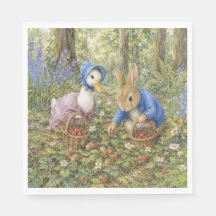 Classic Rabbit & Duck gathering wild strawberries Napkins