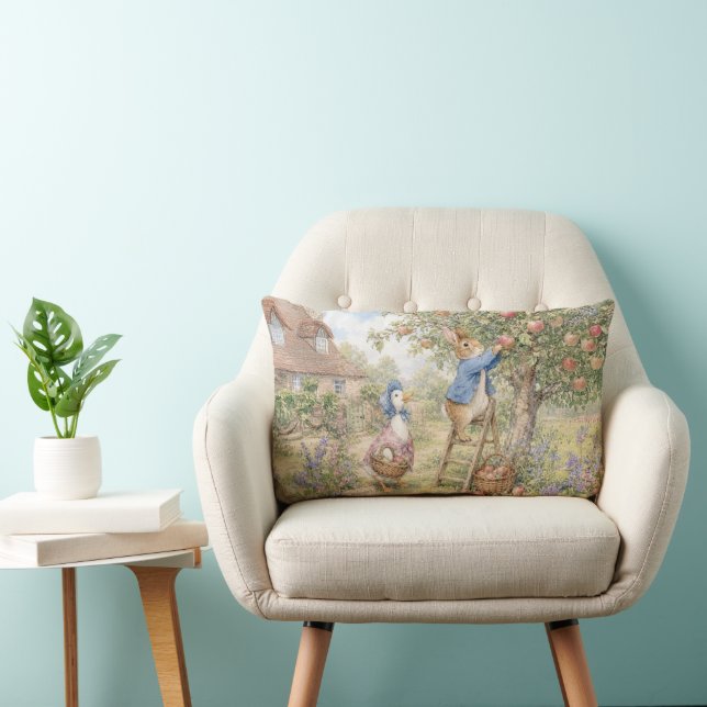 Classic Rabbit Duck picking apples Lumbar Pillow (Chair)