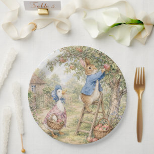 Classic Rabbit Duck picking apples Paper Plates