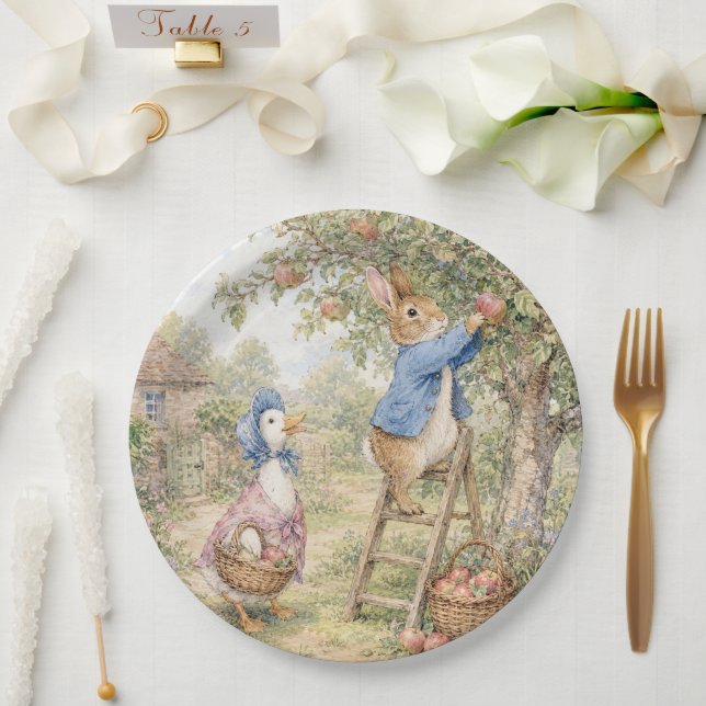 Classic Rabbit Duck picking apples Paper Plates (Wedding)