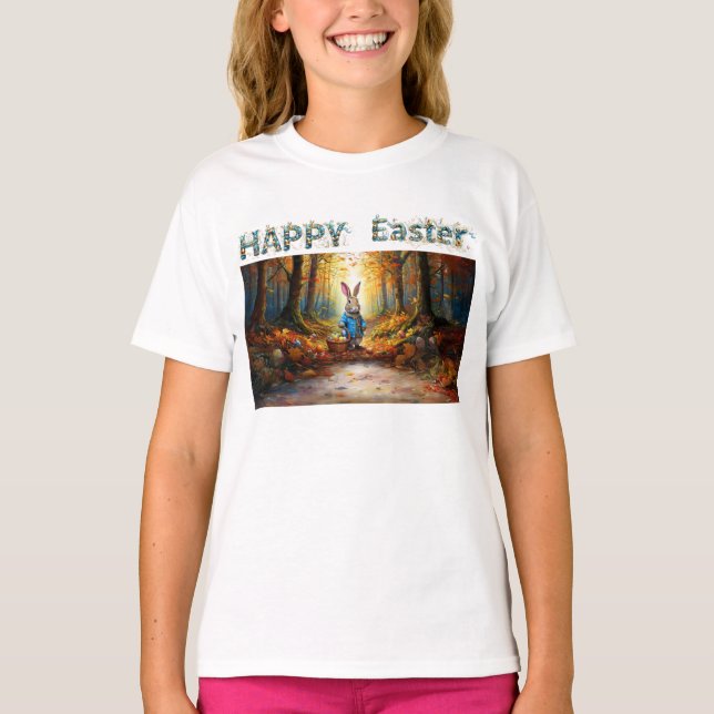 Classic Rabbit Easter Bunny with Easter Egg Basket T-Shirt (Front)