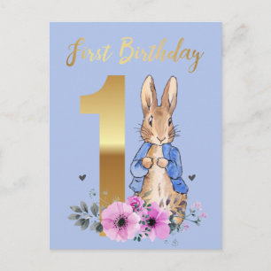 Classic rabbit First birthday Invitation Postcard