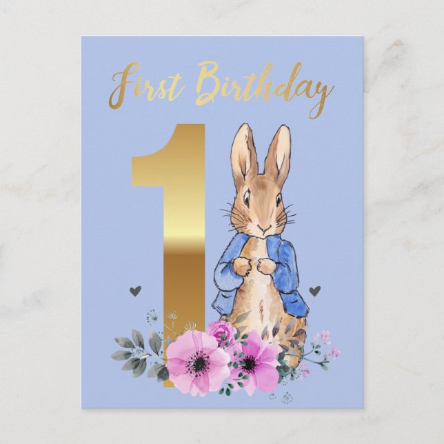 Classic rabbit First birthday  Invitation Postcard (Front)