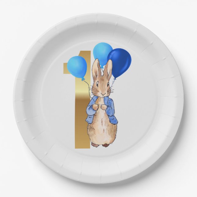 Classic Rabbit First Birthday Paper Plates (Front)