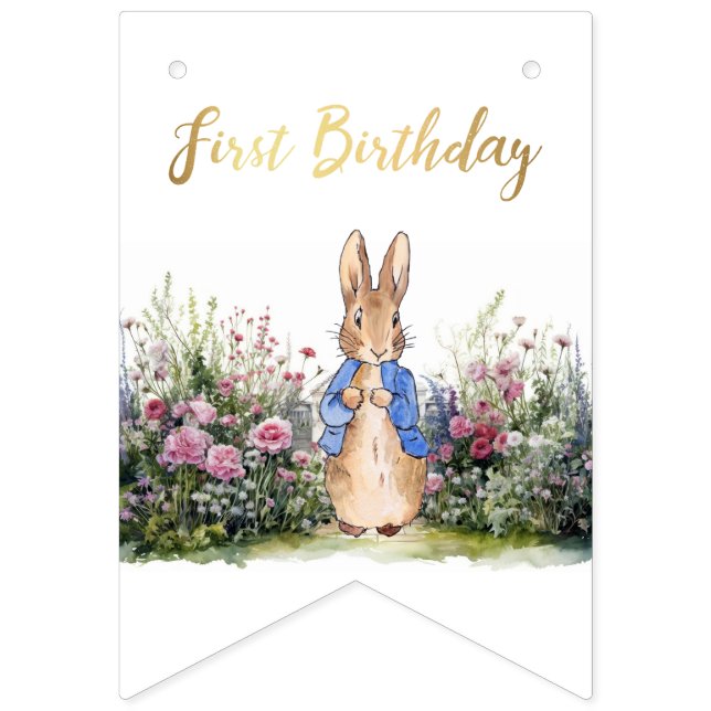 Classic Rabbit First birthday party Bunting Flags (First Flag)