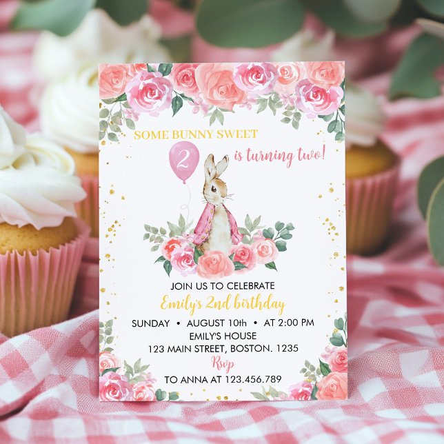 Classic Rabbit Floral Girl Birthday Invitation (Creator Uploaded)