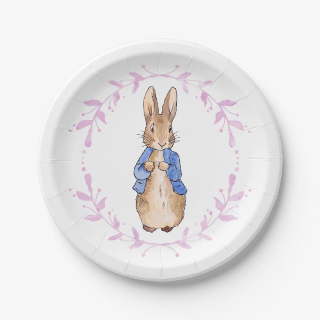 Classic rabbit floral leafy wreath paper plates (Front)
