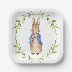 Classic rabbit floral leafy wreath paper plates