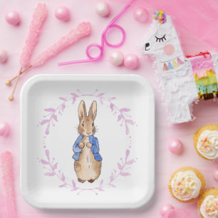 Classic rabbit floral leafy wreath paper plates