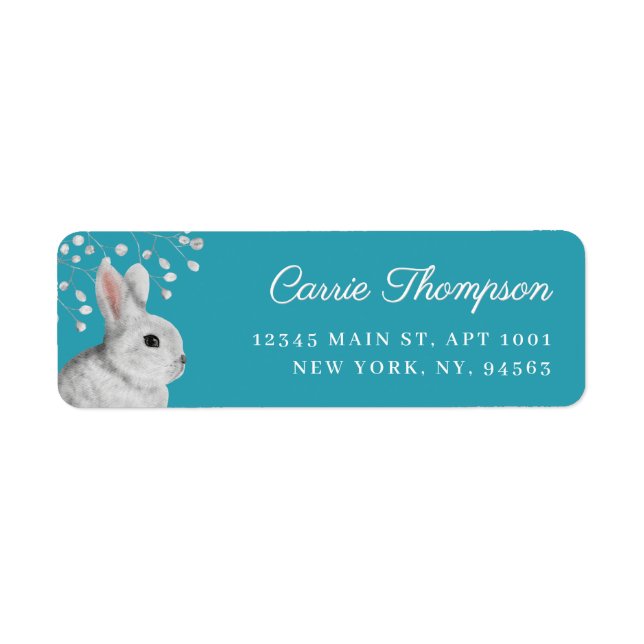 Classic Rabbit & Florals Robin's Blue Address Label (Front)