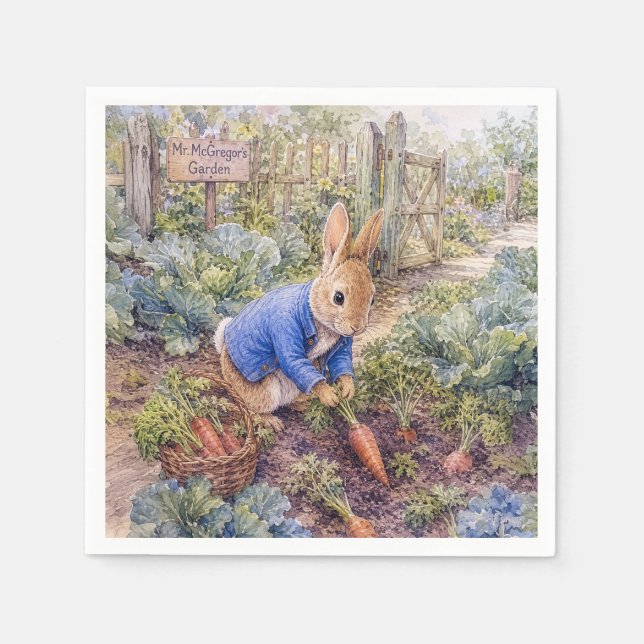 Classic Rabbit Gathering Carrots Napkins (Front)
