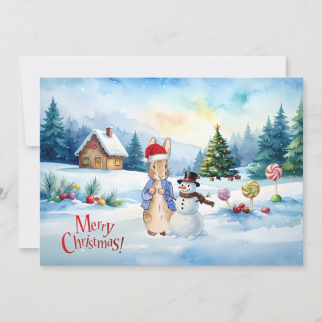 Classic rabbit Ginger bread house Holiday Card (Front)