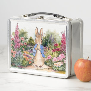 Classic rabbit in a garden metal lunch box