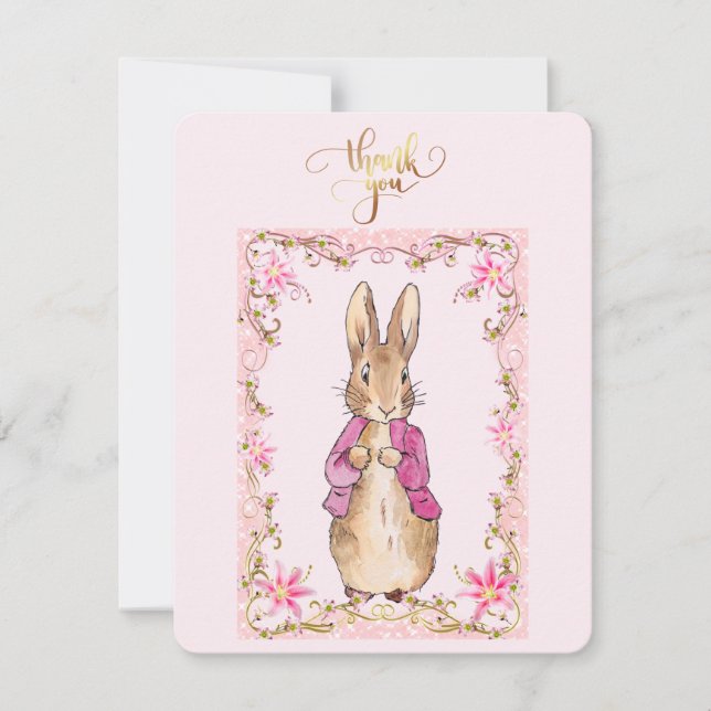 Classic Rabbit in a pink jacket   Thank You Card (Front)