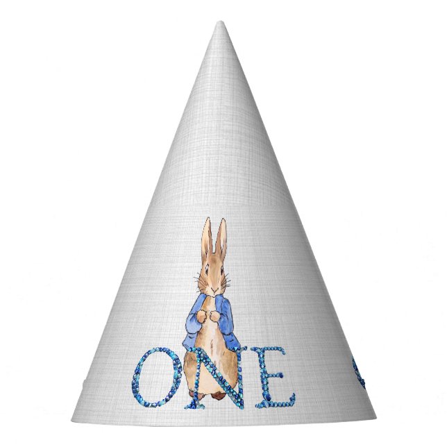 Classic Rabbit in blue jacket First birthday Party Hat (Front)