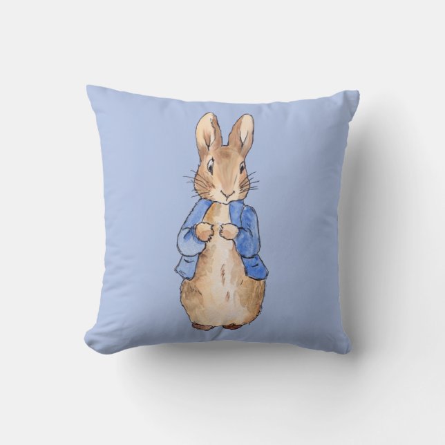 Classic rabbit in blue jacket throw pillow (Front)