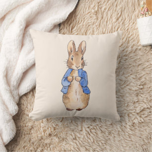 Classic rabbit in blue jacket throw pillow
