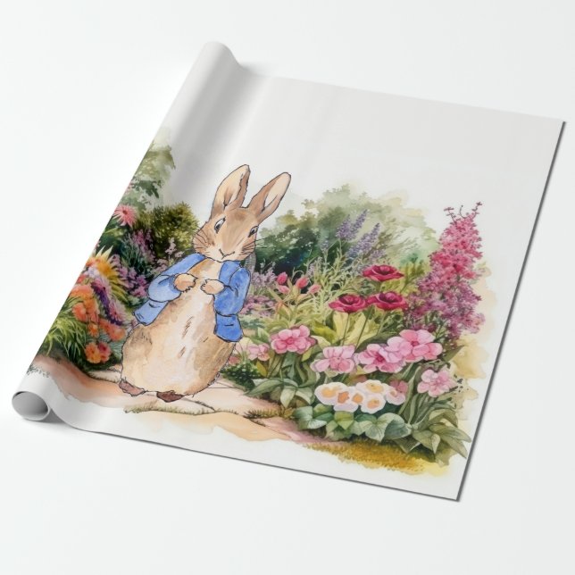 Classic Rabbit in blue jacket Wrapping Paper (Unrolled)