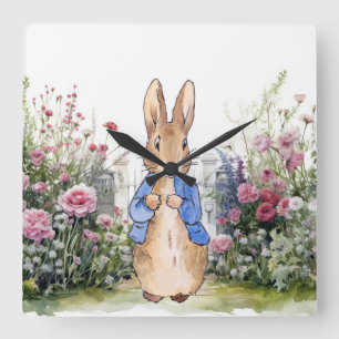 Classic Rabbit in his garden No 2 Square Wall Clock